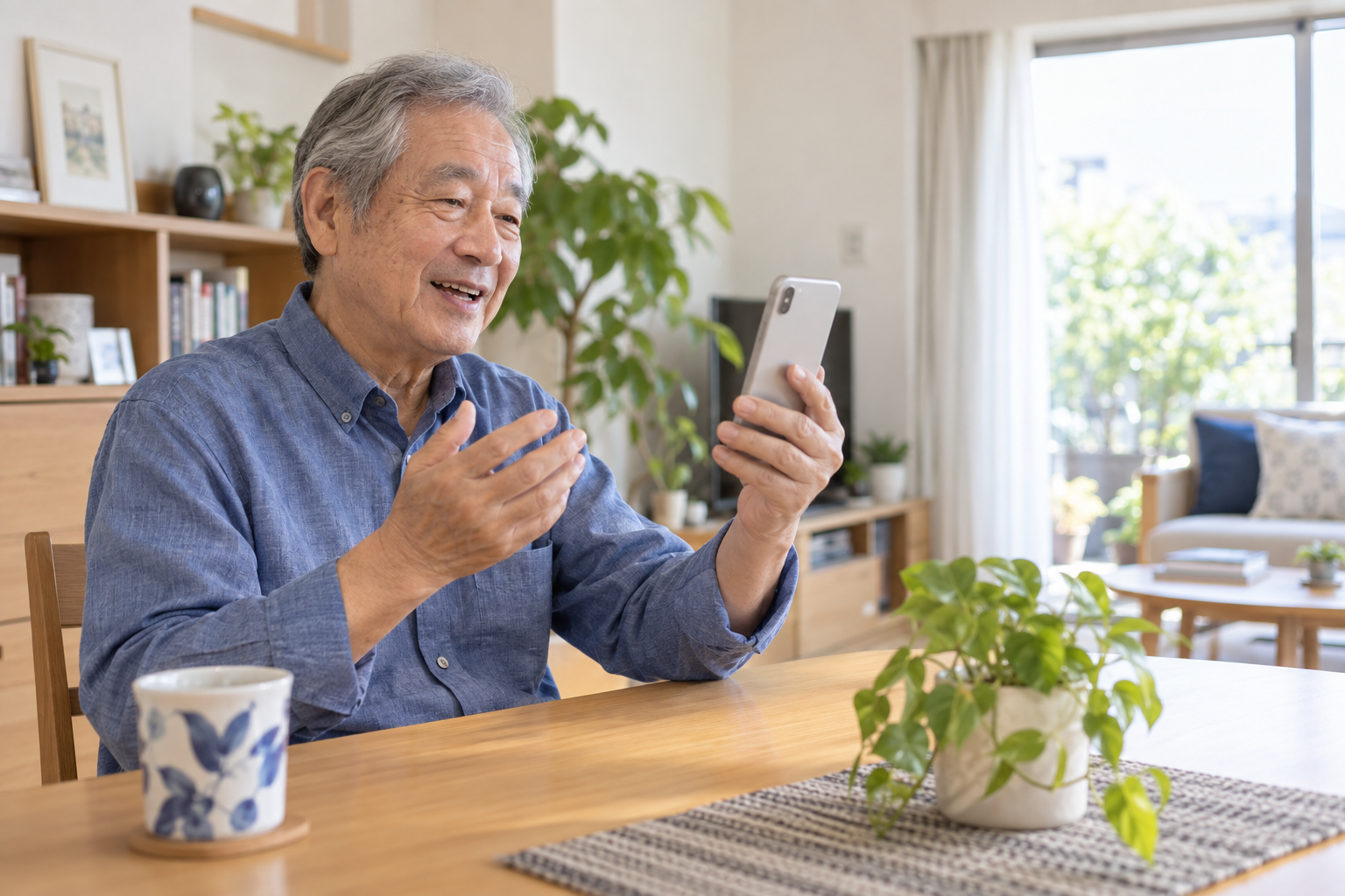 スマートフォンで家族と連絡を取る生活者のイメージ